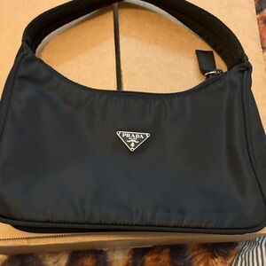Prada Black Nylon Hobo Bag vintage. Small stain inside from makeup.